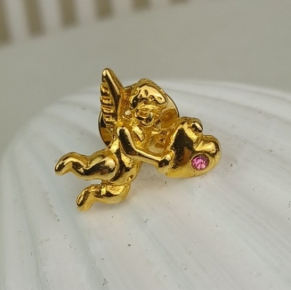 ❤️Bundle Only❤️ Angel Gold Tone & Pink Gem Brooch Pin